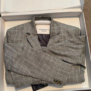 Italian Grey Plaid Linen Suit